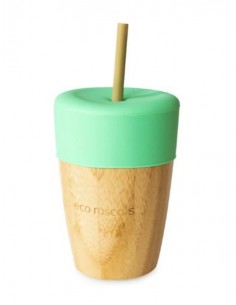 Vaso Bamboo Verde con Tapa y 2 Pajitas 240 ml de Eco Rascals