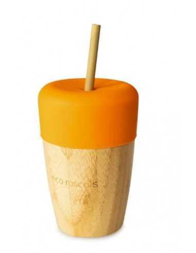 Vaso Bamboo Naranja con Tapa y 2 Pajitas 240 ml de Eco Rascals