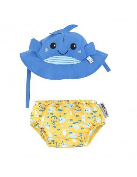 Bañador Pañal Bebe y Gorro UV Ballena de Zoocchini