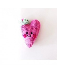Juguete mordedor crochet corazón rosa PebbleChild