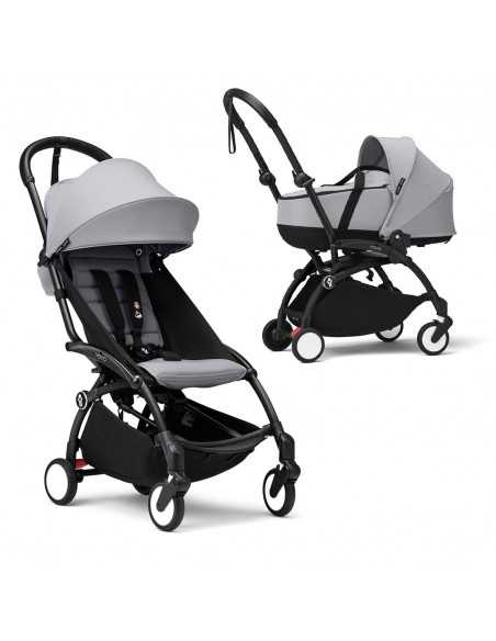 Cochecito YOYO 3 con capazo para recién nacido chasis negro textil Stone