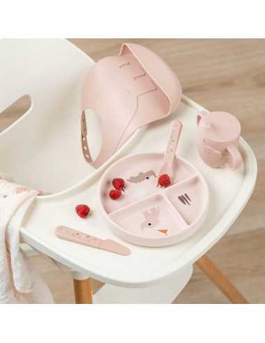 Plato Con Ventosa y Compartimientos Pequeña Granja de Done by Deer Rosa