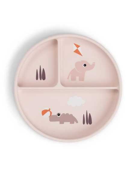 Plato Con Ventosa y Compartimientos Pequeña Granja de Done by Deer Rosa