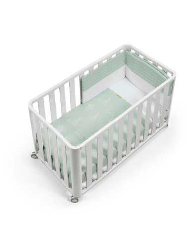 Cuna Doco Sleeping 120x60 en color blanco con textil tipi verde
