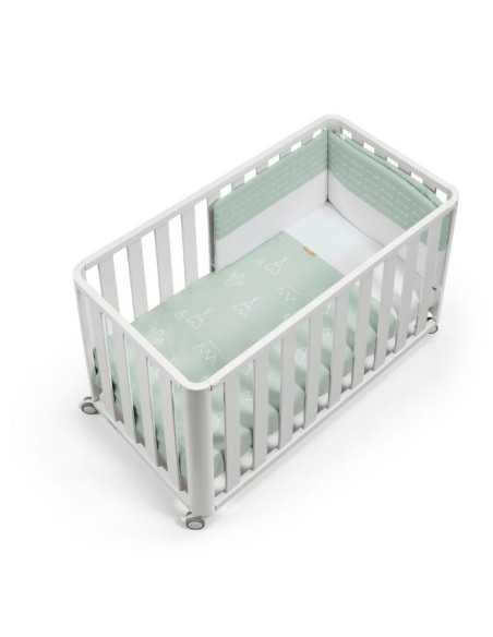 Cuna Doco Sleeping 120x60 en color blanco con textil tipi verde