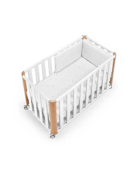 Cuna doco Sleeping blanco y madera 120 x 60 textil sena blanco y arena