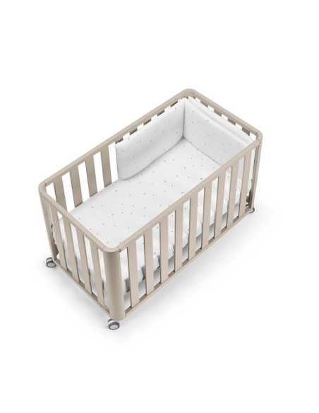 Cuna Doco Sleeping Beige 120x60 con textil Sena blanco y arena