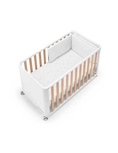 Cuna uso de Colecho Cotinfant Doco Sleeping Style Blanca y Madera 120 x 60 cm con textil sena blanco y arena