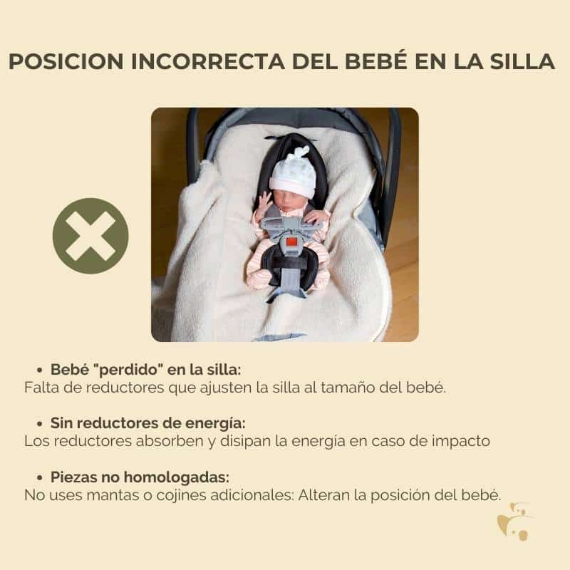 Posición incorrecta del bebé en la silla de coche