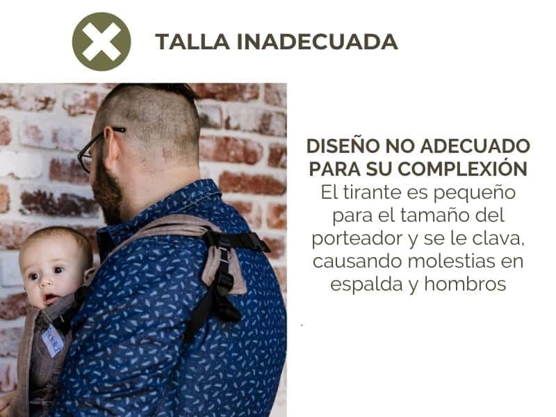 portabebes ergonomico de talla inadecuada que causa dolor de espalda al portear